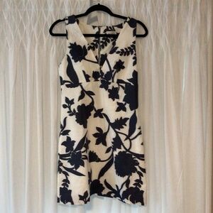 Milly Cream and Slate/Midnight Blue Floral Dress